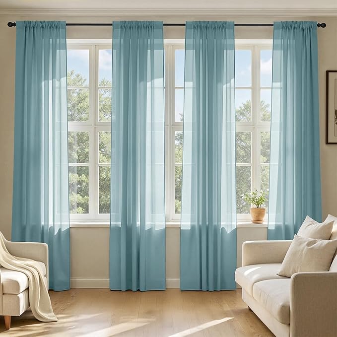 MIULEE Dusty Blue Sheer Curtains 96 Inches Long, 4 Panels Set, Light Filtering by MIULEE