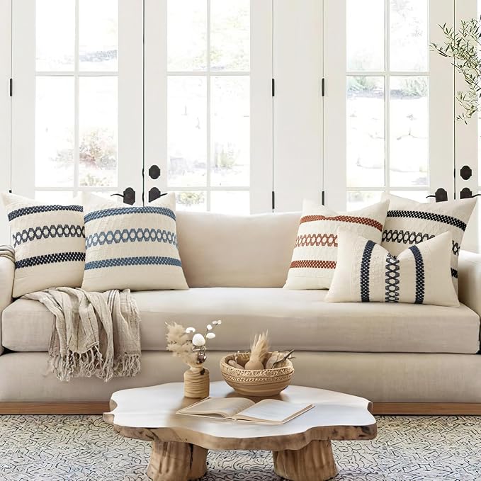 MIULEE Set of 2 Coastal Blue Boho Decorative Pillow Covers 20x20 Inch Farmhouse - Image 3