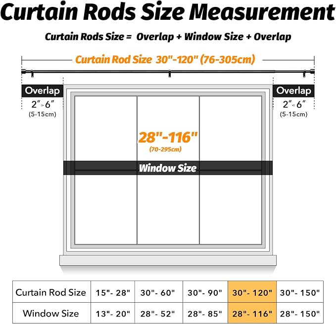 GEEBOBO Black Curtain Rods for Windows 66 to 120 Inch, 1 Inch Adjustable Heavy - Image 5