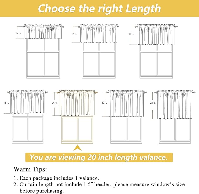 OWENIE Grey Valances for Windows 1 Pcs 20 Inch Length, Light Filtering Textured - Image 3
