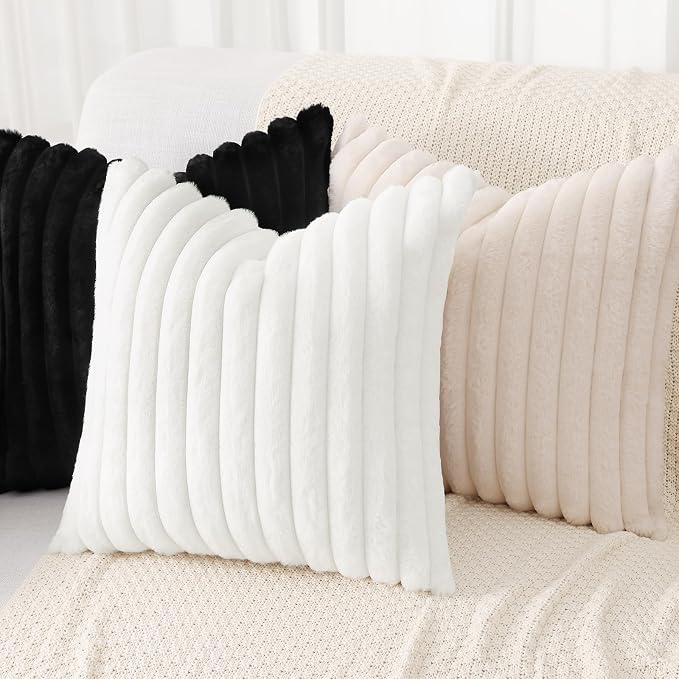 decorUhome Summer Cozy Faux Fur Throw Pillow Covers 24x24 Set of 2 Decorative - Image 4