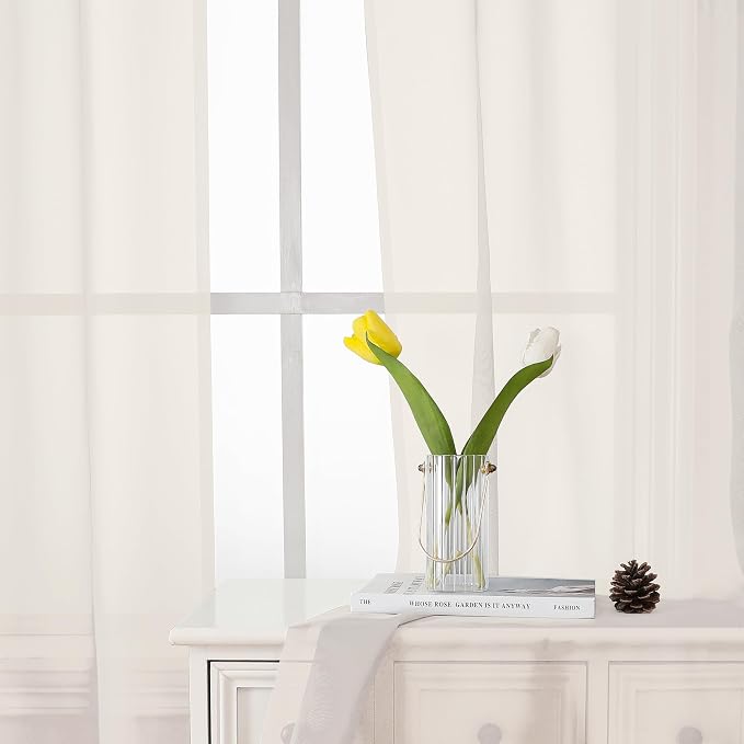 Lecloud Ivory Sheer Curtains 50 Inch Length 2 Pcs, Rustic Farmhouse Curtains - Image 4