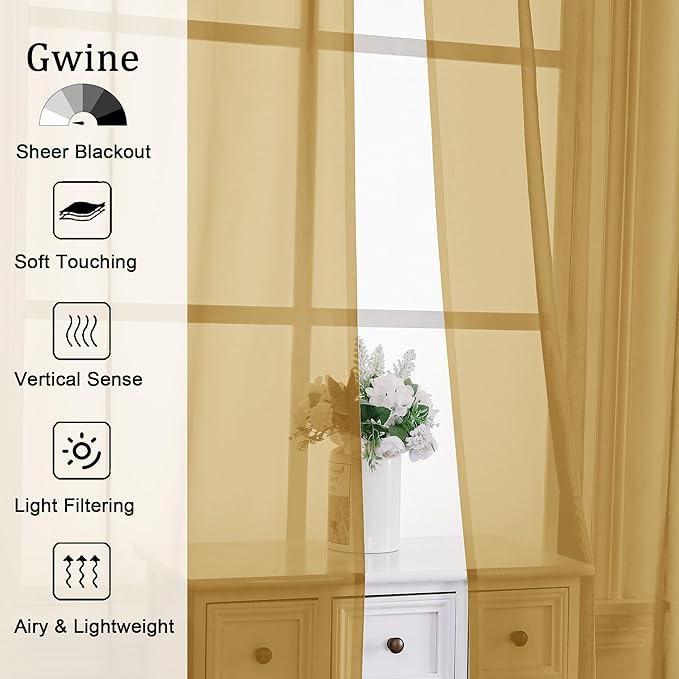 Gwine Gold Sheer Curtains 63 Inch Length - Image 2