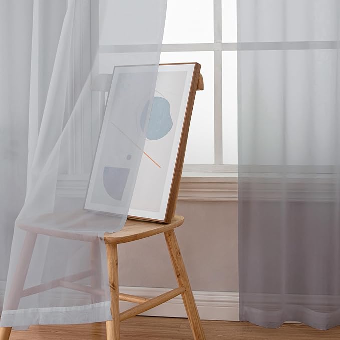 OWENIE Light Grey Sheer Curtains 54 Inch Length - Image 3