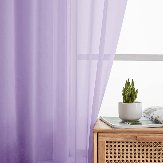 Sheer Lavender Curtains for Bedroom Living Room 90 Inches Long 2 Panels Set - Image 6