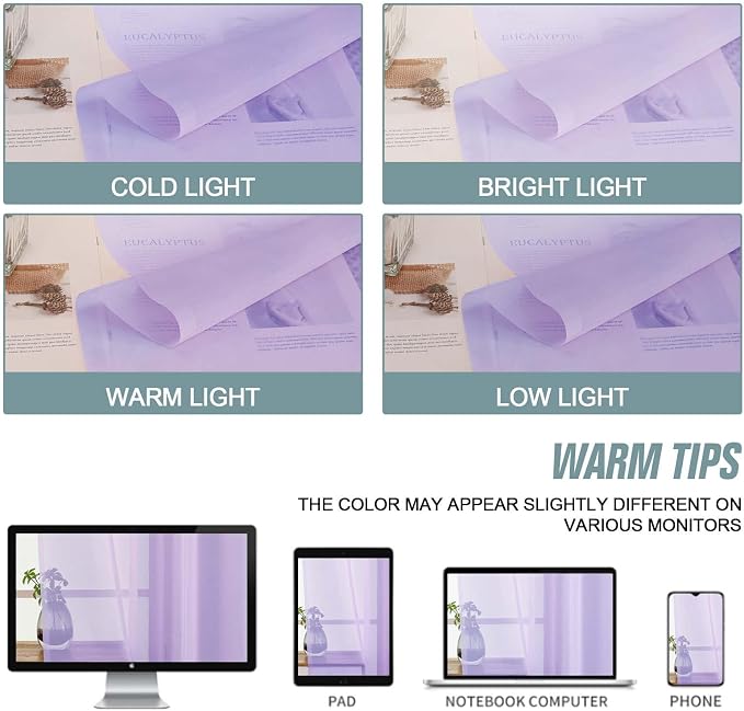 Lavender Sheer Curtains 90 Inches Long 2 Panels, Light Filtering Solid Sheer - Image 6