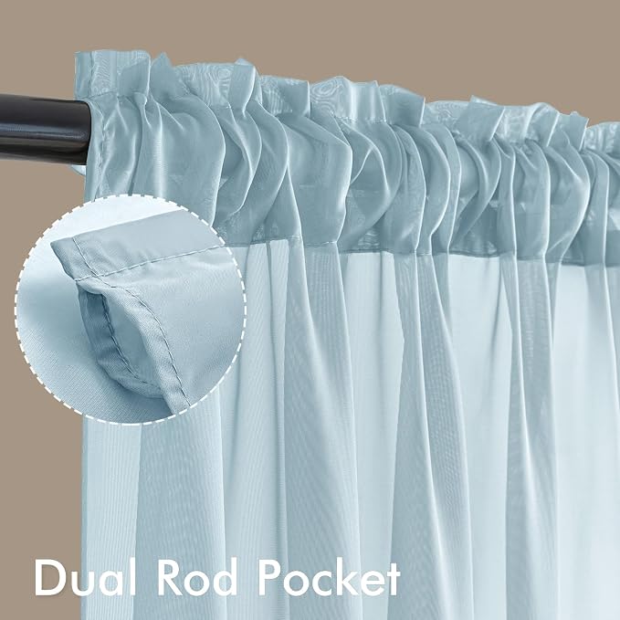 MIULEE Sky Blue Sheer Curtains 63 Inches Long, 4 Panels Set, Light Filtering - Image 3