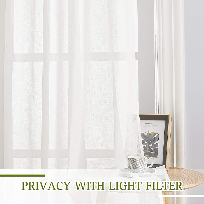 NICETOWN Linen Curtains Semi Sheer Flax Texture, Eyelet Top Bedroom Window - Image 3