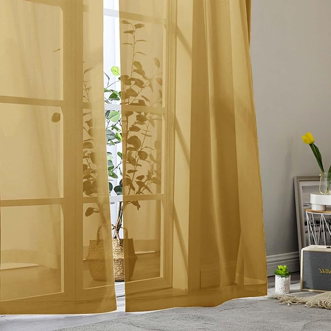 Gold Sheer Curtains for Bedroom Living Room 45 Inch Length 2 Panels, Soft Airy - Image 8