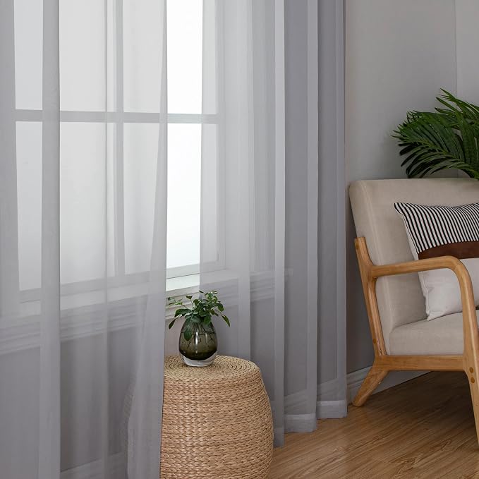 OWENIE Light Grey Sheer Curtains 84 inches Long 2 Panels Set - Image 4