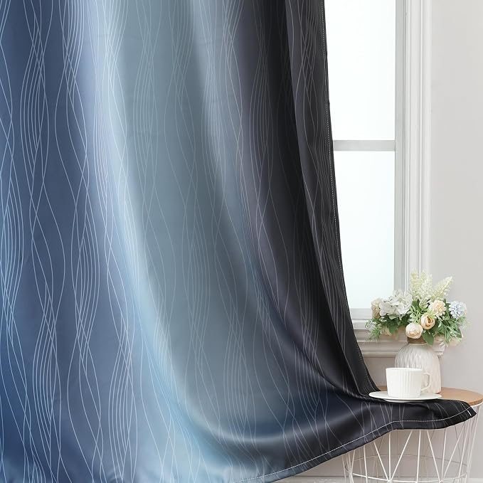 Estelar Textiler Navy Blue and Black Ombre Blackout Curtains 63 Inches Long - Image 6