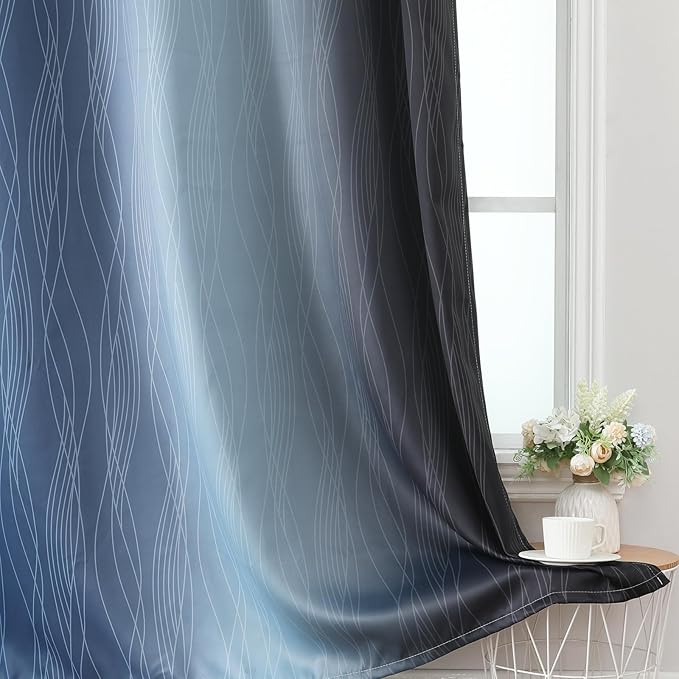 Estelar Textiler Black and Navy Blue Gradient Blackout Curtains - Image 6