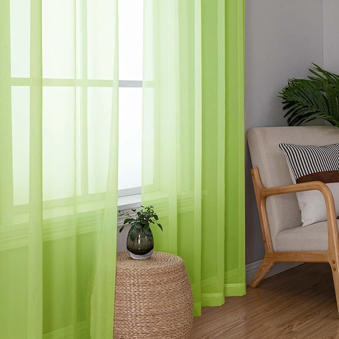Lecloud Lime Sheer Curtains 72 Inches Long 2 Panels, Solid Voile Light - Image 2