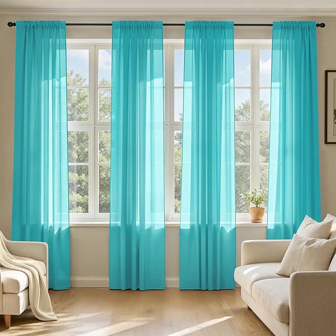 MIULEE Turquoise Sheer Curtains 72 Inches Long, 4 Panels Set, Light Filtering by MIULEE