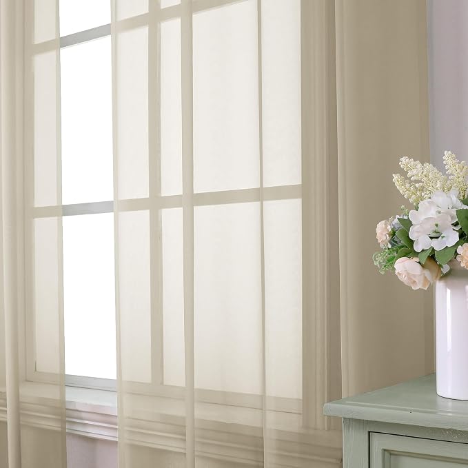 Aiyufeng Taupe Sheer Curtains 54 Inches Long 2 Panels Set, Semi Transparent - Image 7