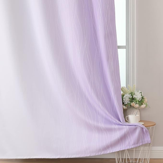 Estelar Textiler Lilac and Greyish White Ombre Blackout Curtains 45 Inch Length - Image 6