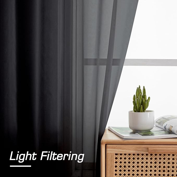 Aiyufeng Sheer Black Curtains 120 Inches Long, Extra Long Rod Pocket Solid - Image 2
