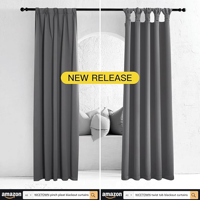 NICETOWN Grey Kitchen Blackout Short Curtain Panels - Image 2