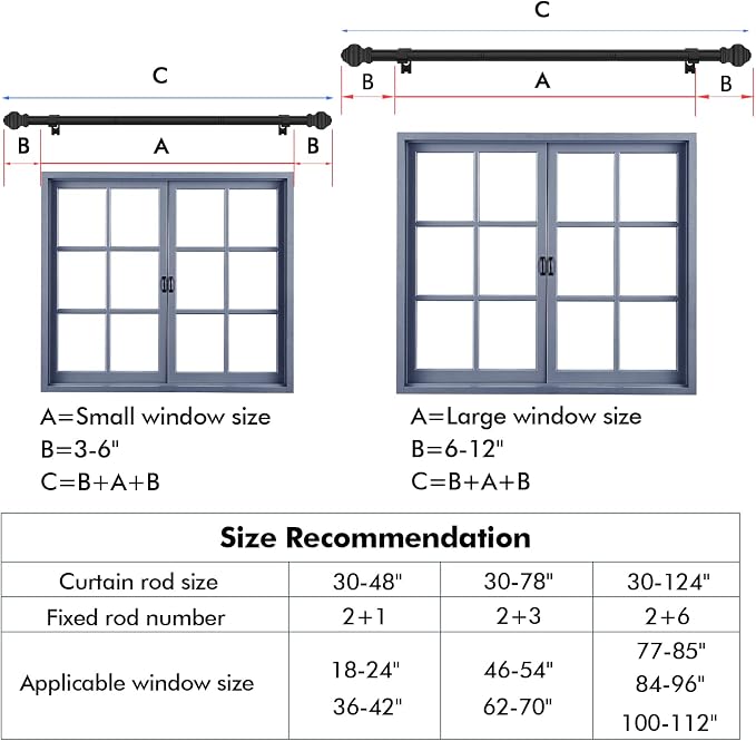 Curtain Rods for Windows 36-124 inch, 5/8 inch Matte Black Curtain Rod - Image 4