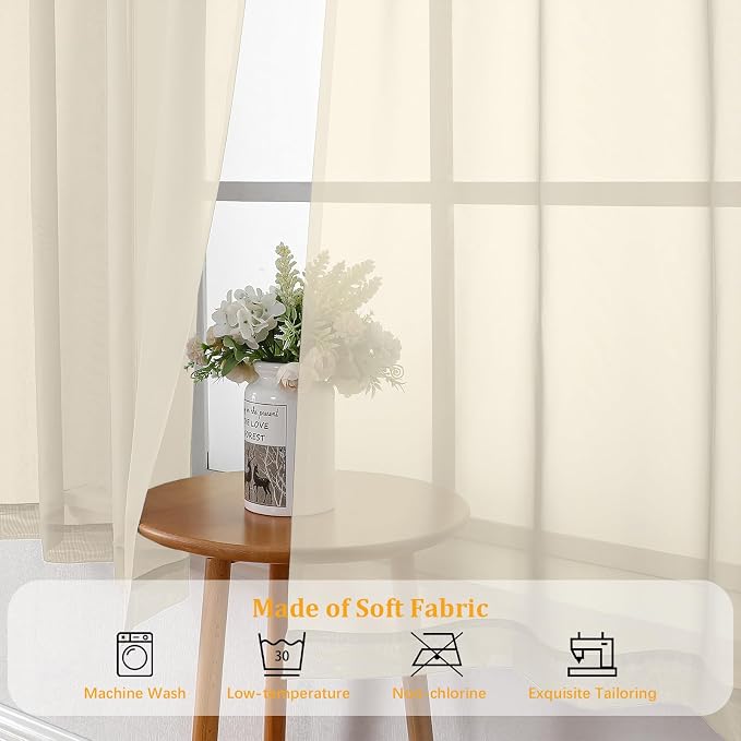 Gwine Cream Sheer Curtains 108 Inches Long 2 Panels Set, Voile Light Filtering - Image 7