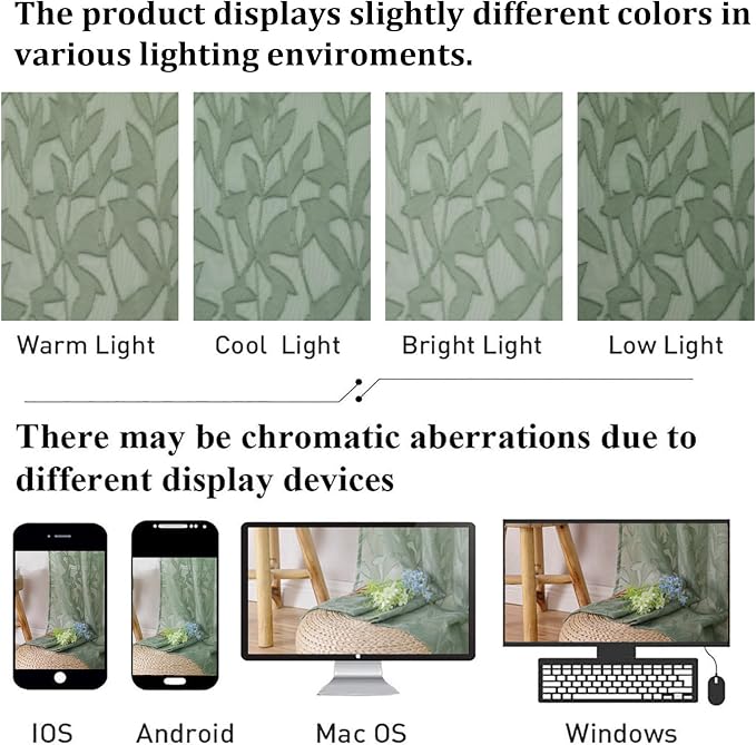 Lecloud Leia Sage Green Sheer Curtains 78 Inches Long 2 Panels, Privacy Airy - Image 8