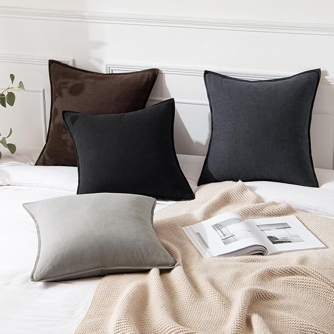 MIULEE Decorative Linen Euro Sham Pillow Covers 24x24 Black ​Boho Farmhouse​ - Image 4