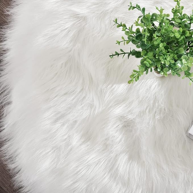 Latepis Round Rugs 8ft White Circle Area Washable Fluffy Rug Faux Fur Soft - Image 6