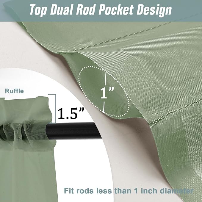 Sage Green Sheer Curtains 63 Inch Length 2 Panels, Voile Sheer Curtain - Image 3