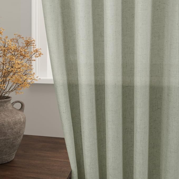 Nanspring Sage Green Linen Curtains 63 Inches Length 2 Panels Set - Image 2