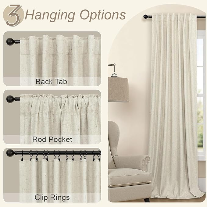 Burlap Curtains 90 Inches Long for Bedroom 2 Panel 100 Percent Blackout Linen - Image 6