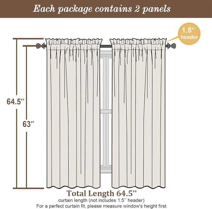 Chyhomenyc Sheer Curtains 63 Inch Length 2 Panels Set - Image 3