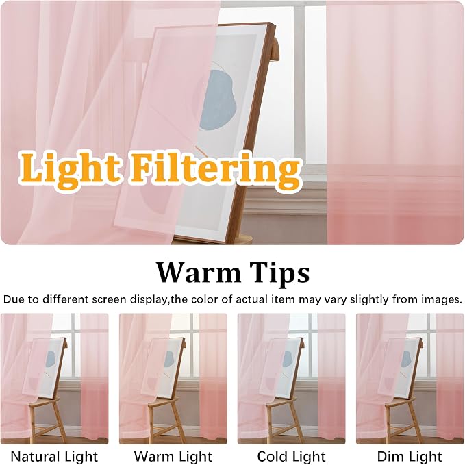 Gwine Blush Pink Valances for Windows, Small Light Filtering Rod Pocket Cafe - Image 6
