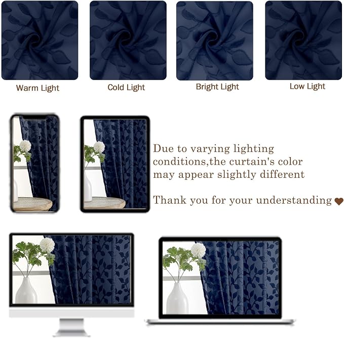Chyhomenyc Navy Blue Sheer Curtains 63 Inch Length 2 Panels Set, Light - Image 8
