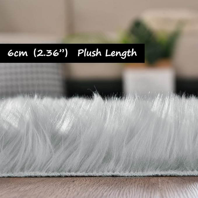 Goolela 5x8 Area Rug Faux Fur Rug Fluffy Washable Grey Sheepskin Large Rug - Image 3
