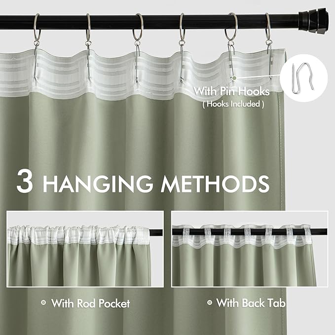 MIULEE Sage Green Back Tab Blackout Curtains 96 Inch Length 2 Panels Set - Image 3