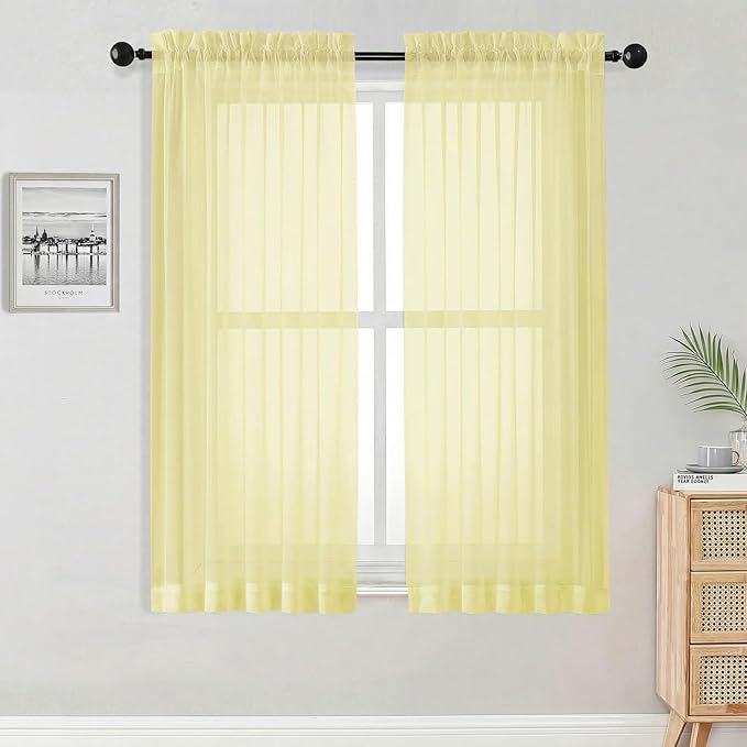 OWENIE Sheer Curtains 63 Inch Length 2 Panels Set by OWENIE