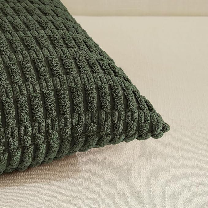 Fancy Homi 4 Packs Boho Olive Green Decorative Throw Pillow Covers 22x22 Inch - Image 4