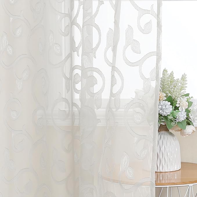 OWENIE Furman Ivory Sheer Kitchen Curtains Tiers 36 inch Length, Light - Image 6