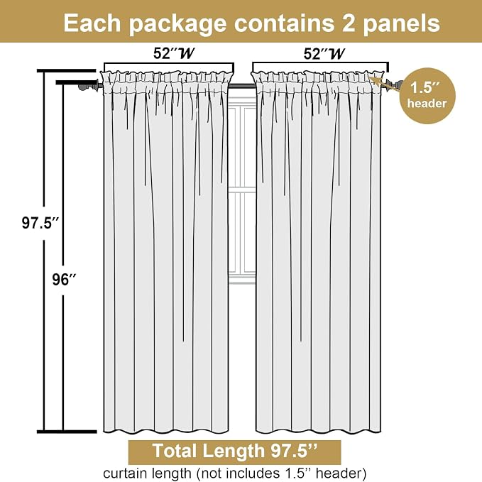 Lecloud Leia Charcoal Grey Sheer Curtains 96 Inches Long 2 Panels, Airy Leaf - Image 2