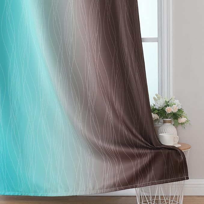 Estelar Textiler Brown and Teal Ombre Blackout Curtains 45 Inch Length 2 Panels - Image 6