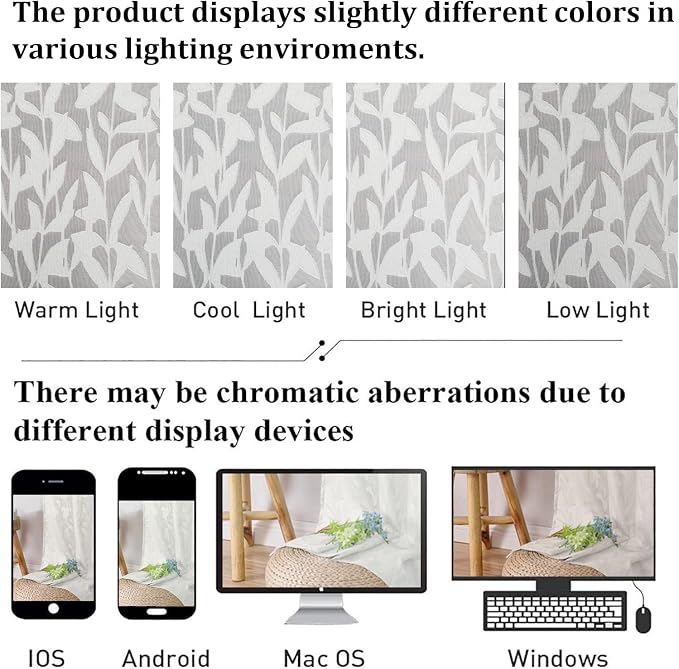 Lecloud Leia Ivory Sheer Kitchen Curtains 24 Inch Length 2 Pcs, Jacquard - Image 4
