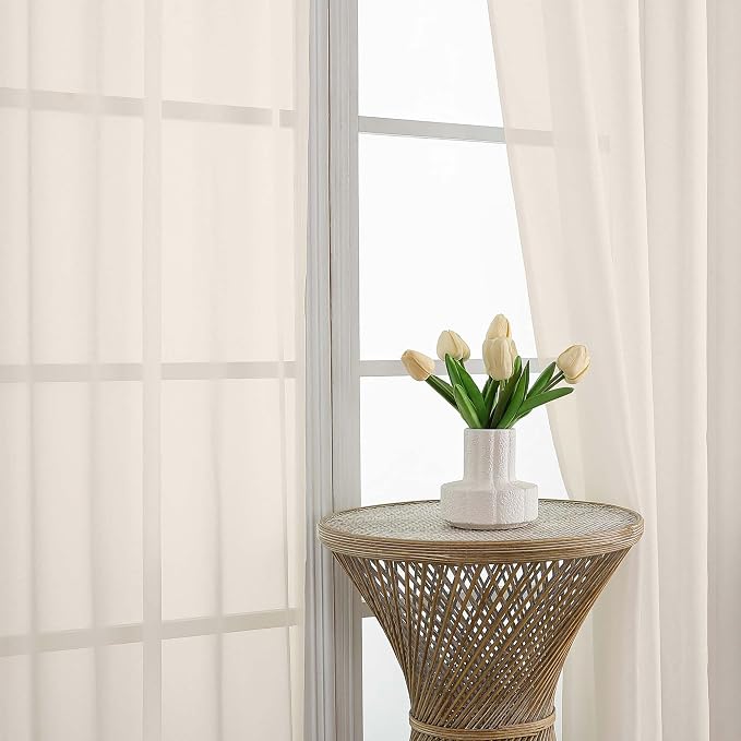 OVZME Cream Sheer Curtains 120 Inches Long 2 Panels Set, 59 Inch Extra Wide - Image 3