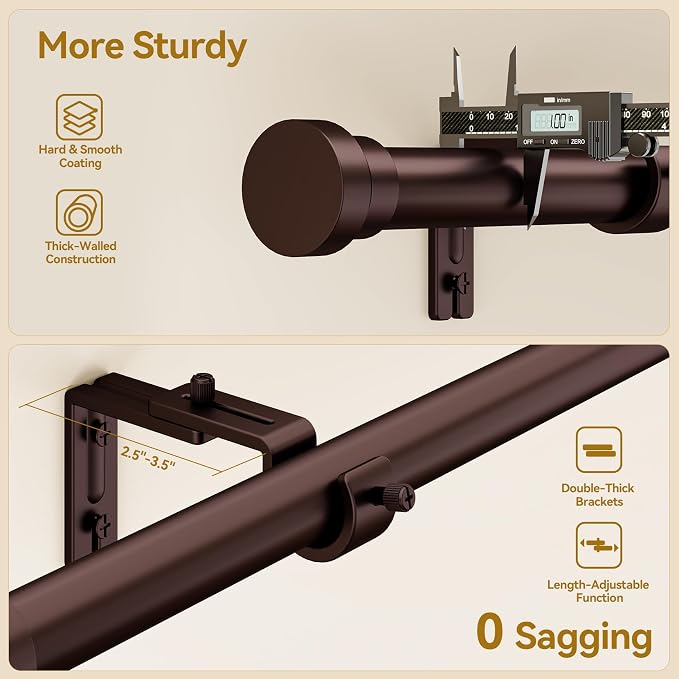 YaFex Curtain Rods 2 Pack 32-84 Inch, Heavy Duty 1 Inch Curtain Rod, Bronze - Image 4
