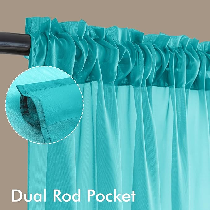 MIULEE Turquoise Sheer Curtains 96 Inches Long, 4 Panels Set, Light Filtering - Image 3