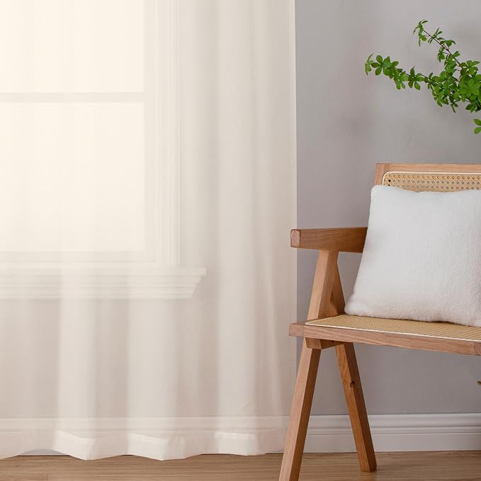 Chyhomenyc Cream Sheer Curtains 108 Inches Long - Image 3
