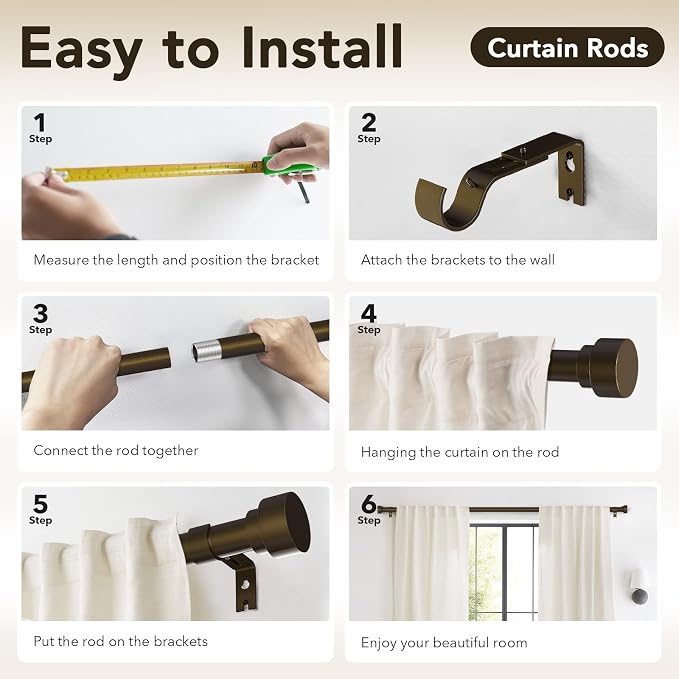 IFELS Heavy Duty Curtain Rods for Windows 28 to 48 Inch, 1 Inch Bronze Window - Image 8