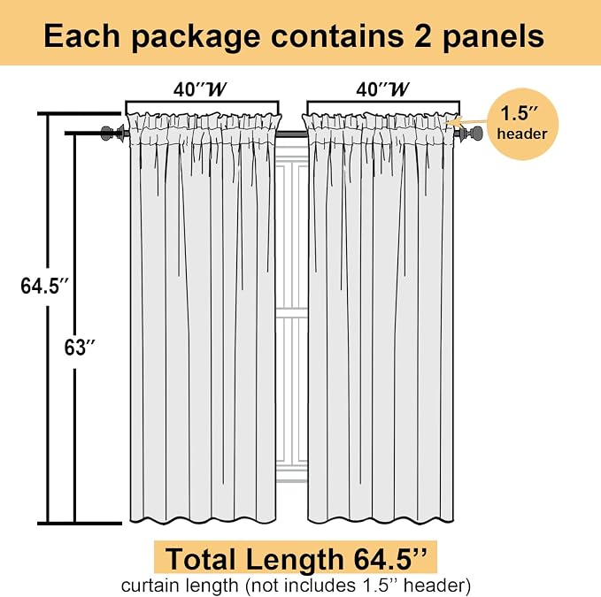 Lecloud Grey Sheer Curtains 63 Inch Long 2 Panels, Elegant Voile Drapes - Image 4