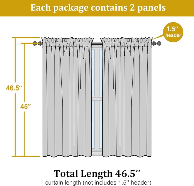 OWENIE Furman White Sheer Curtains 45 Inch Length 2 Panels Set - Image 7