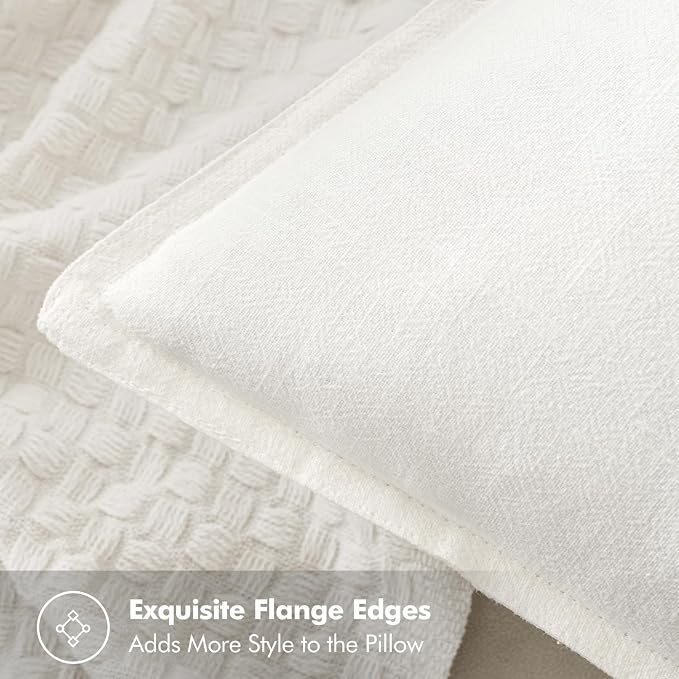 MIULEE Decorative Linen Pillow Covers 18x18 Inch Cream White Boho Farmhouse - Image 2