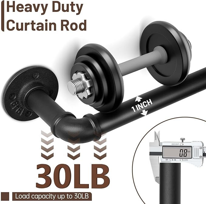 Zeerobee Curtain Rods for Windows 48 to 84, 1 Inch Industrial Wrap Around Black - Image 4